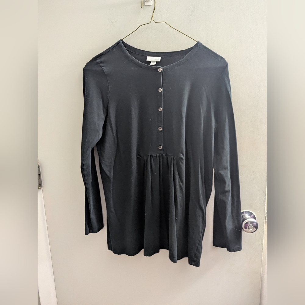 J. Jill Wearever Medium Black Button-Down Cotton Blend Top Soft Normcore Classic